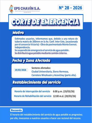 Corte programado en Huaraz