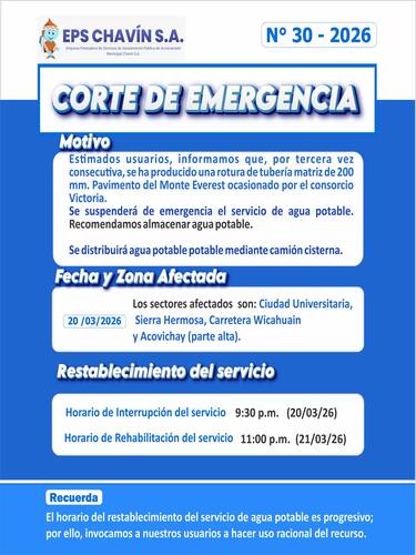 Corte programado en Huaraz