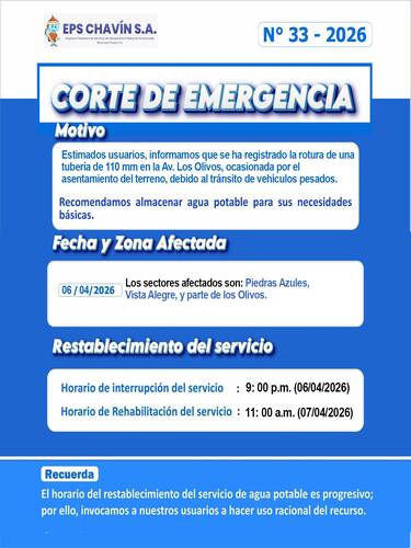 Corte programado en Huaraz