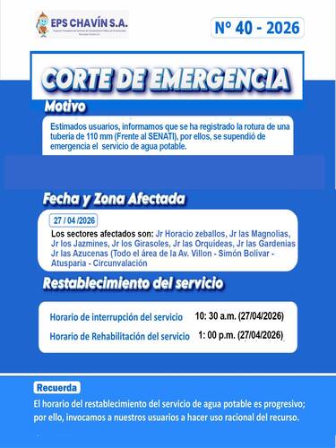 Corte programado en Huaraz