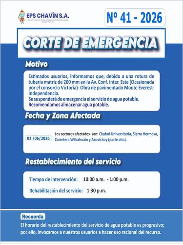 Corte programado en Huaraz
