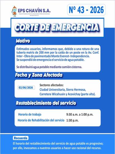 Corte programado en Huaraz