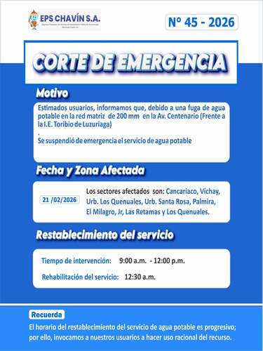 Corte programado en Huaraz