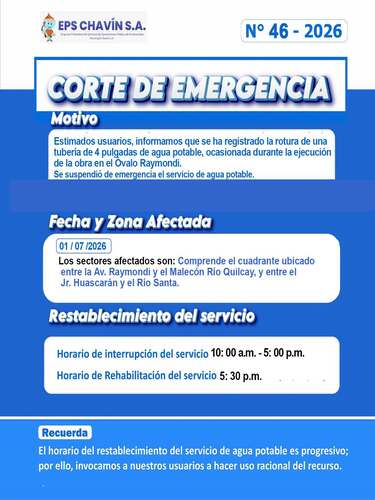 Corte programado en Huaraz