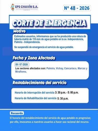 Corte programado en Huaraz