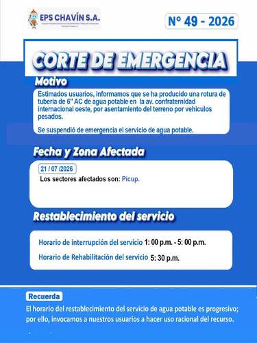Corte programado en Huaraz