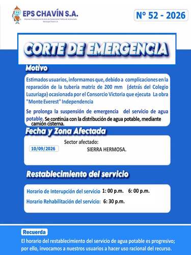 Corte programado en Huaraz