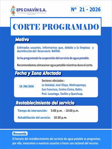 Corte programado en Huaraz