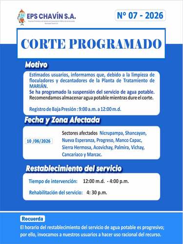 Corte programado en Huaraz