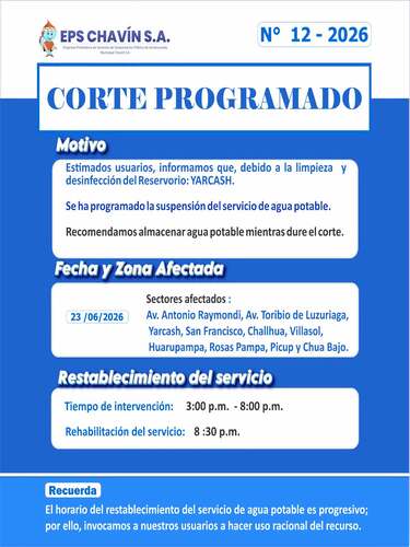 Corte programado en Huaraz