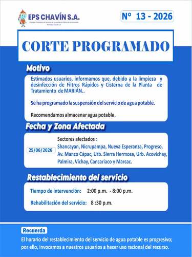 Corte programado en Huaraz